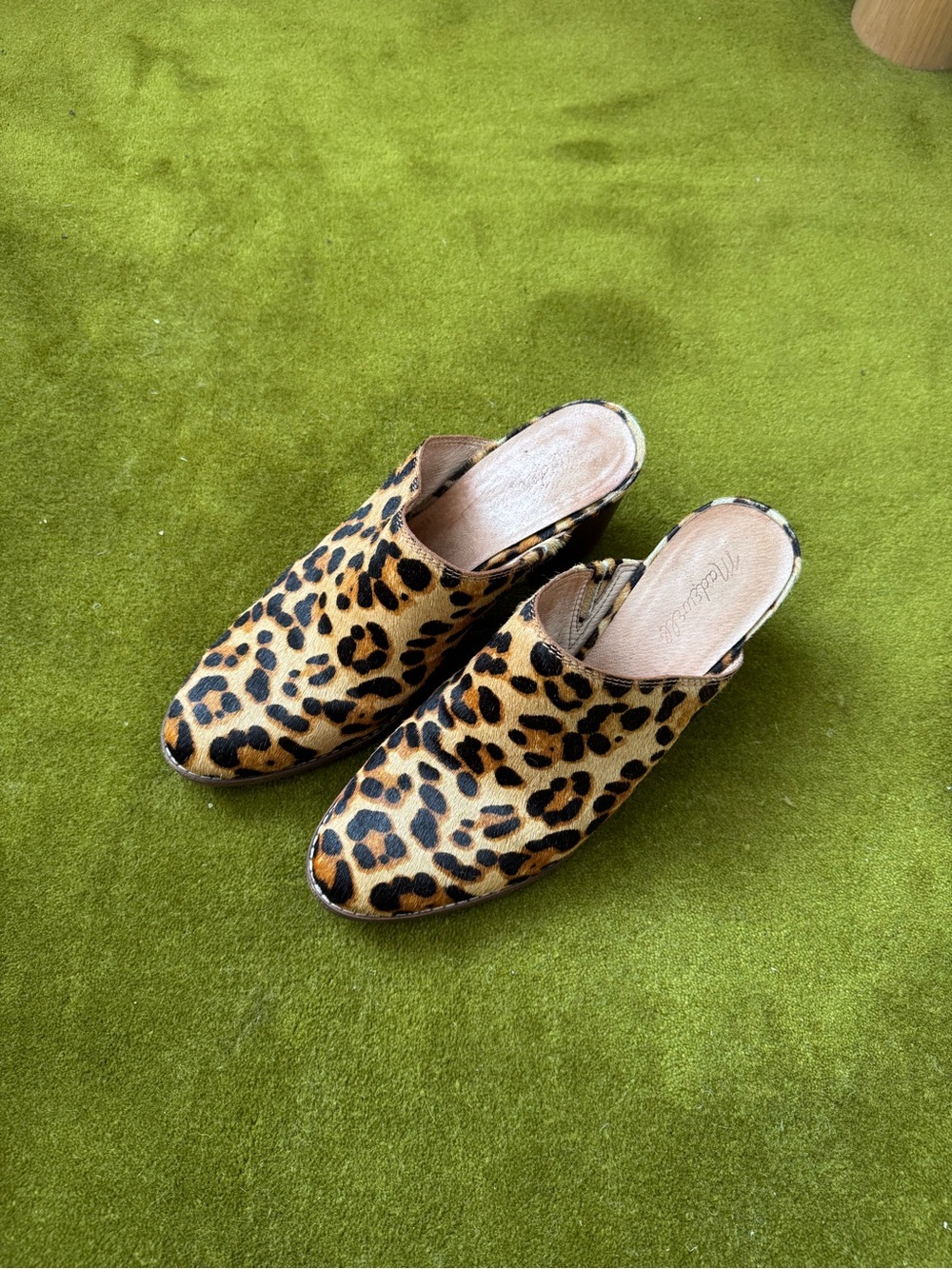 Madewell Leopard Print Calf Hair Block Heel Mules